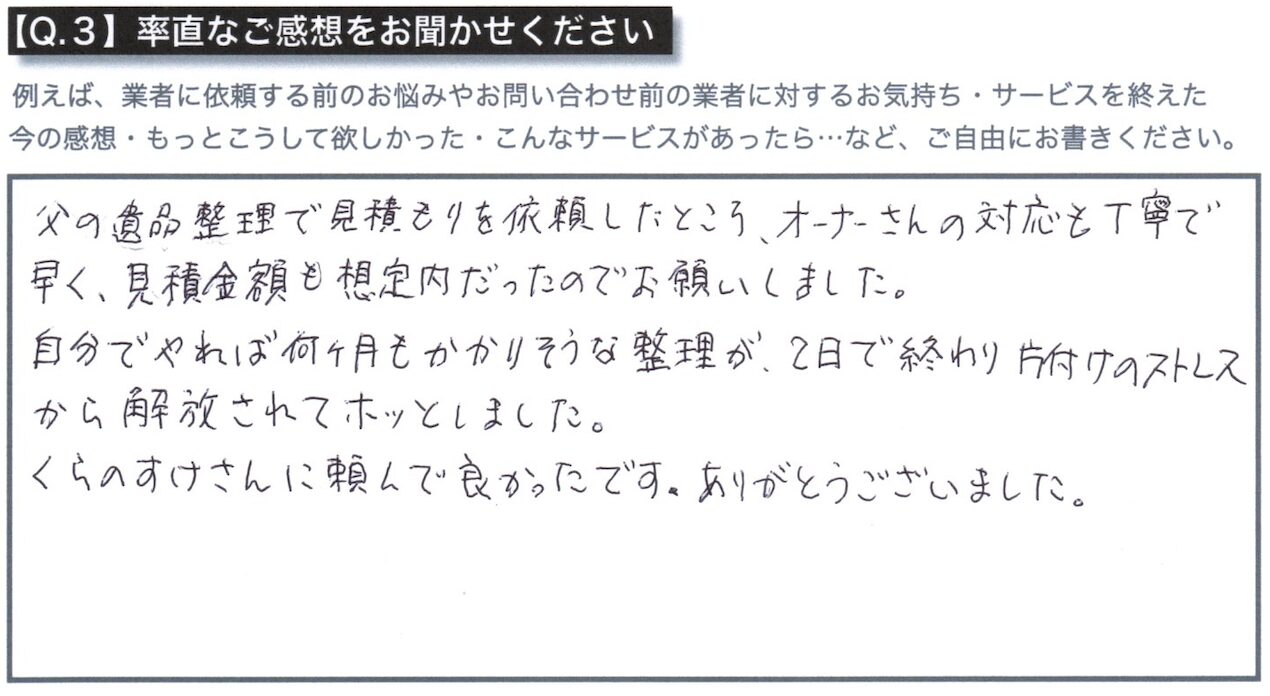 姫路市・遺品整理・YY様・40代・男性